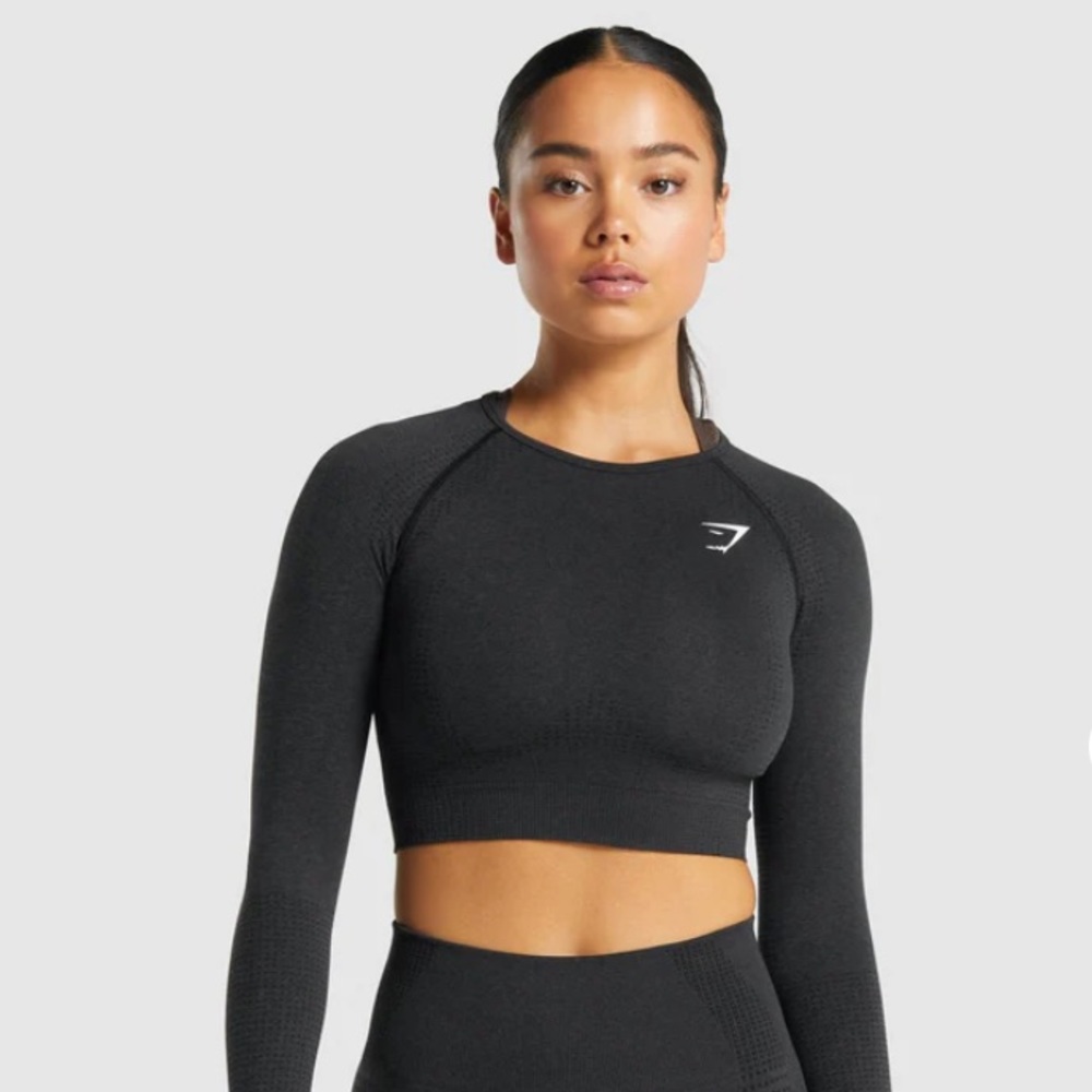 Gymshark Vital Seamless Long Sleeve Crop Top - Black Marl